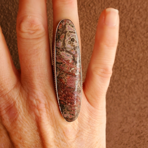 New Huge Leopard Skin Jasper 925 Silver Statement Ring. - Picture 11 of 12